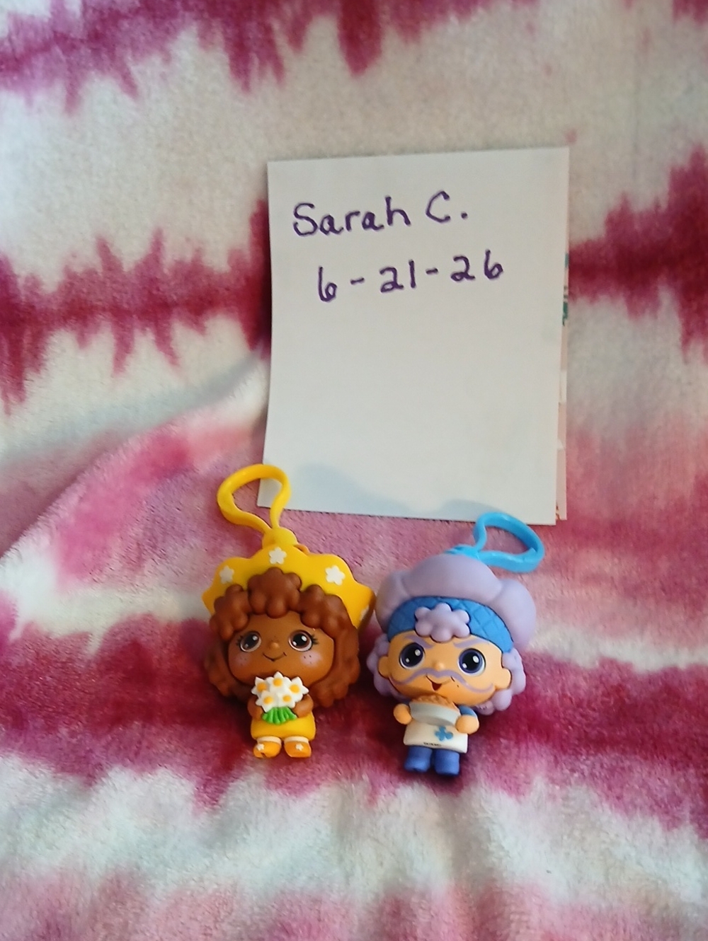 Cute Kids Toy Keychain Duo - Yellow & Purple Mini Characters